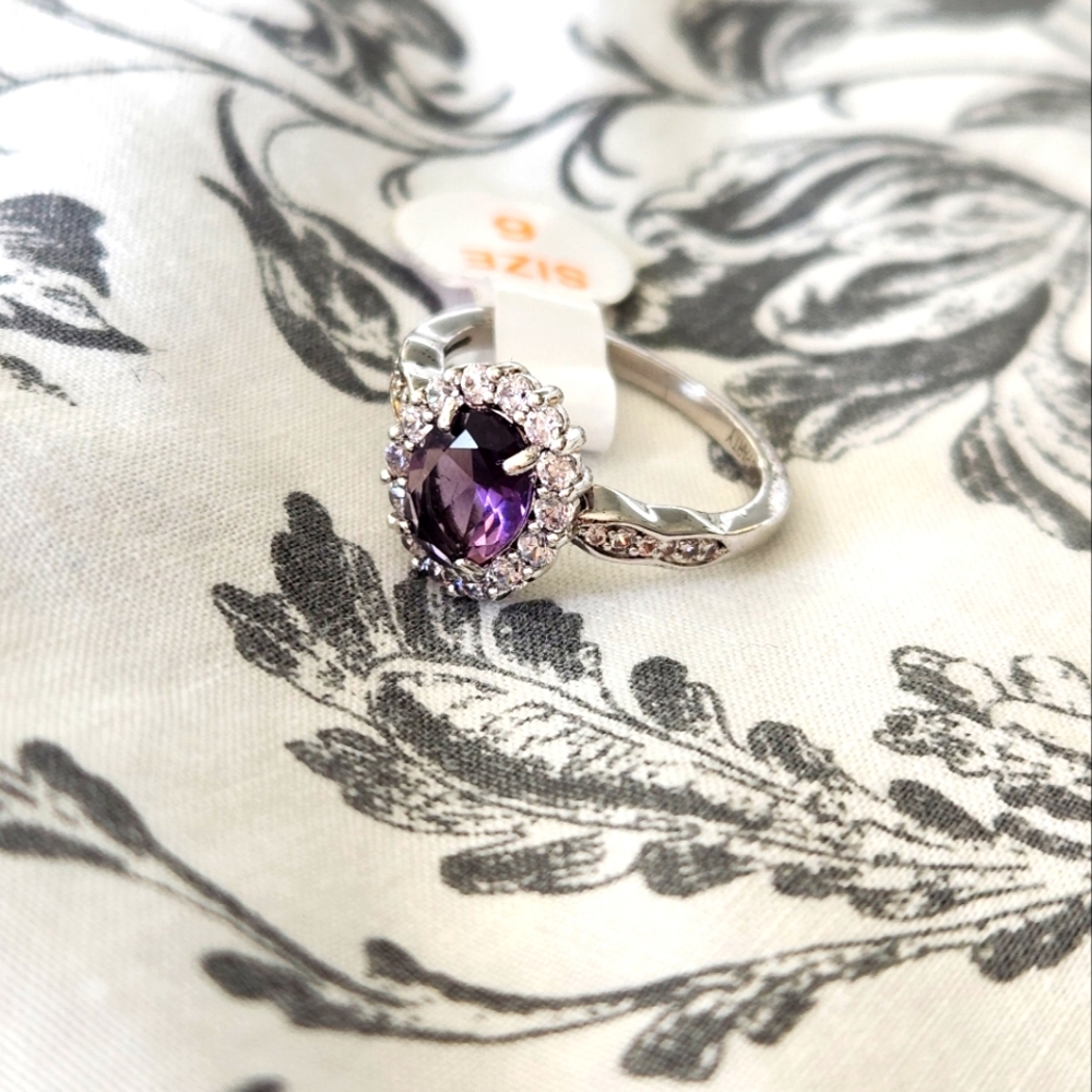Ring amethyst/rhodium size 6